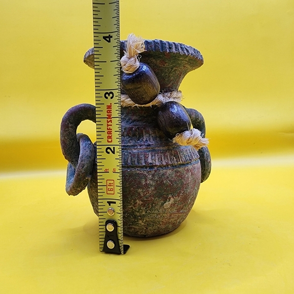 Primitive Rustic Clay Pottery Pot Double Handled Rings 4 Inch - Picture 8 of 8